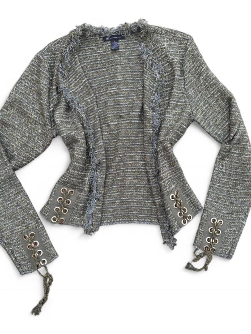 INC green, silver, and gold sweater